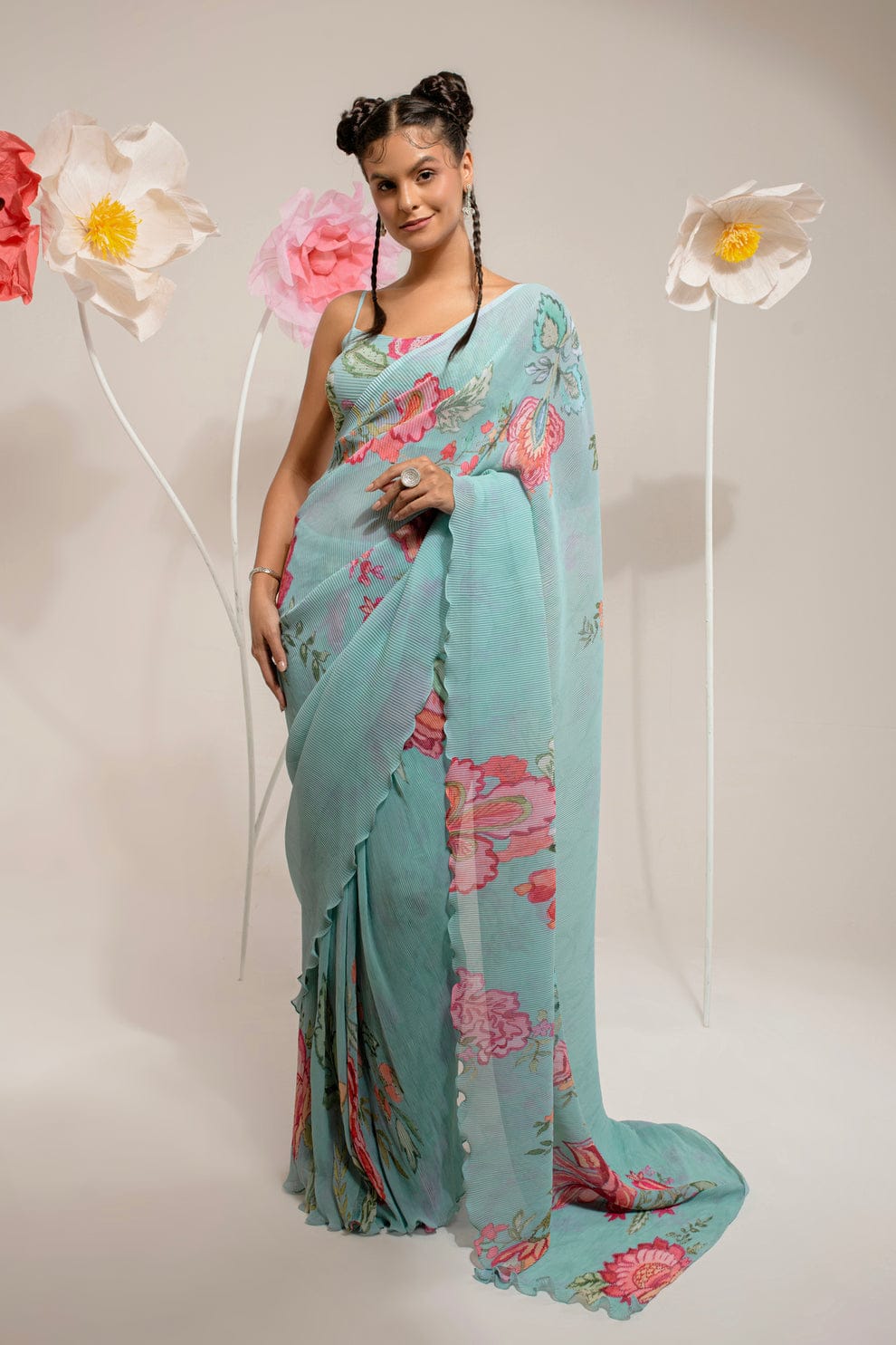 Pre-Draped Emerald Green Saree
