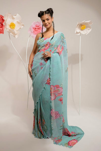 Pre-Draped Emerald Green Saree