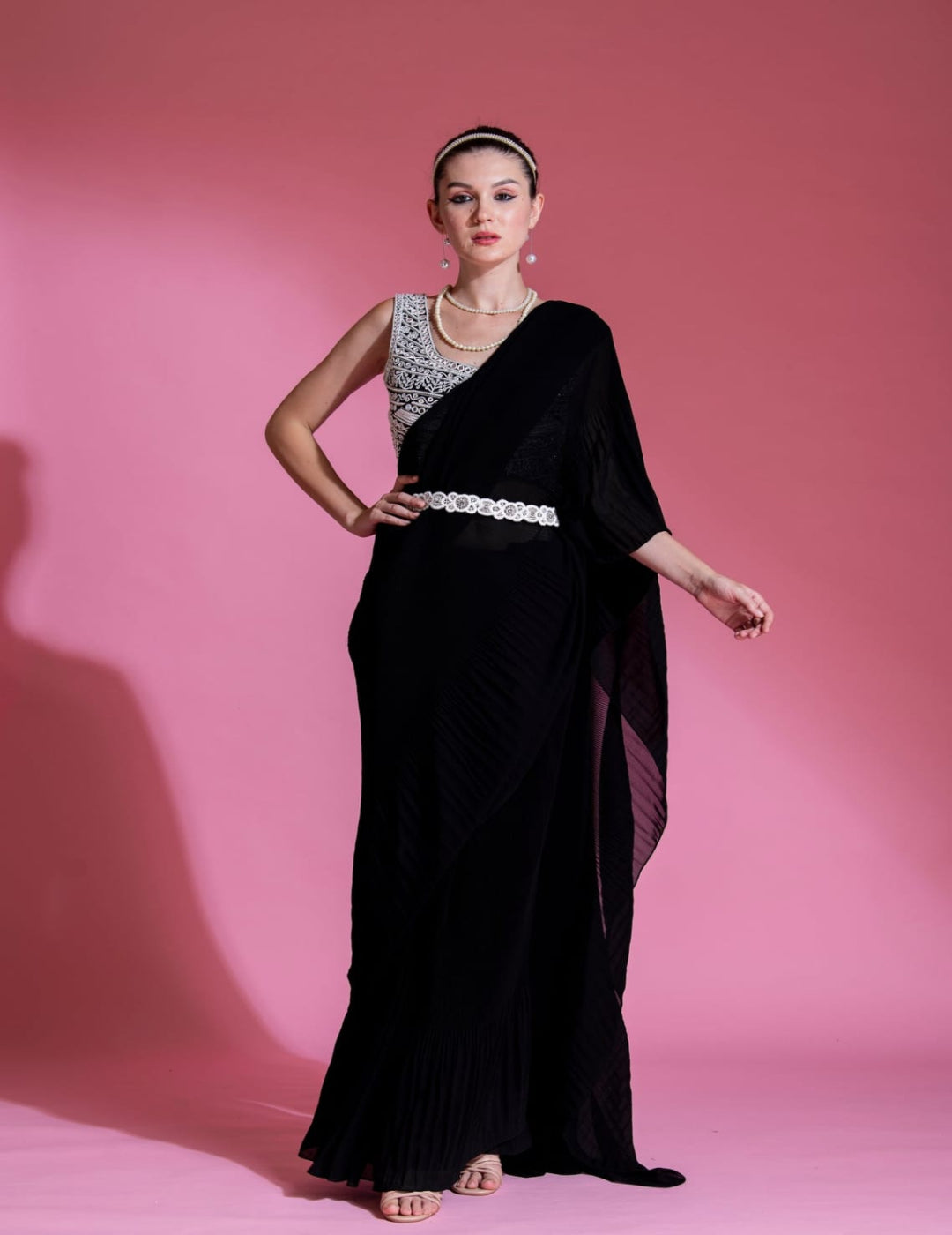 Pre-Draped Midnight Black Saree