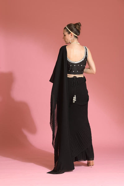 Pre-Draped Midnight Black Saree