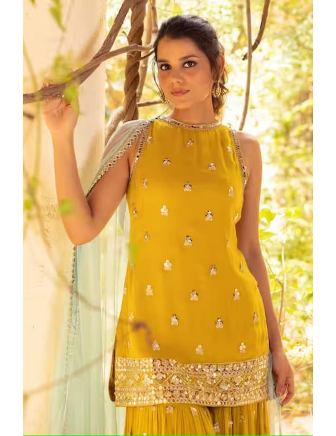 Yellow Georgette Sequined Kurta Set