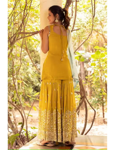 Yellow Georgette Sequined Kurta Set