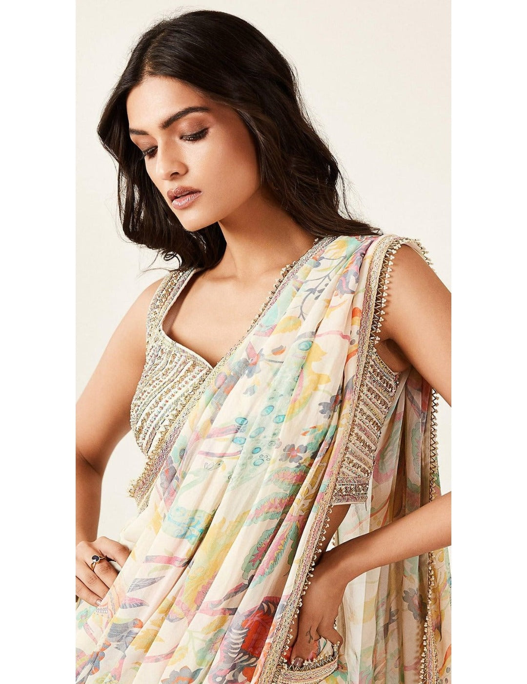 Multicoloured Printed Saree