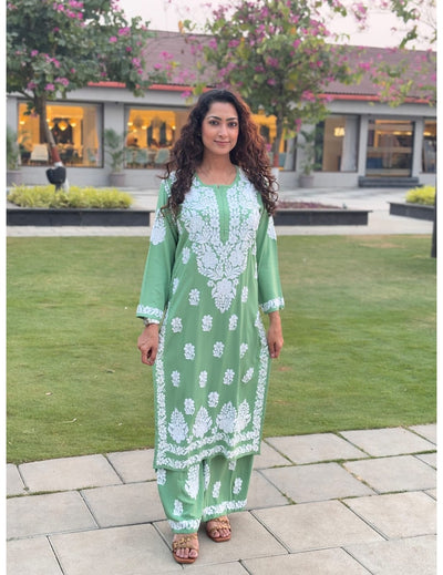 Green Chikankari Kurti Set