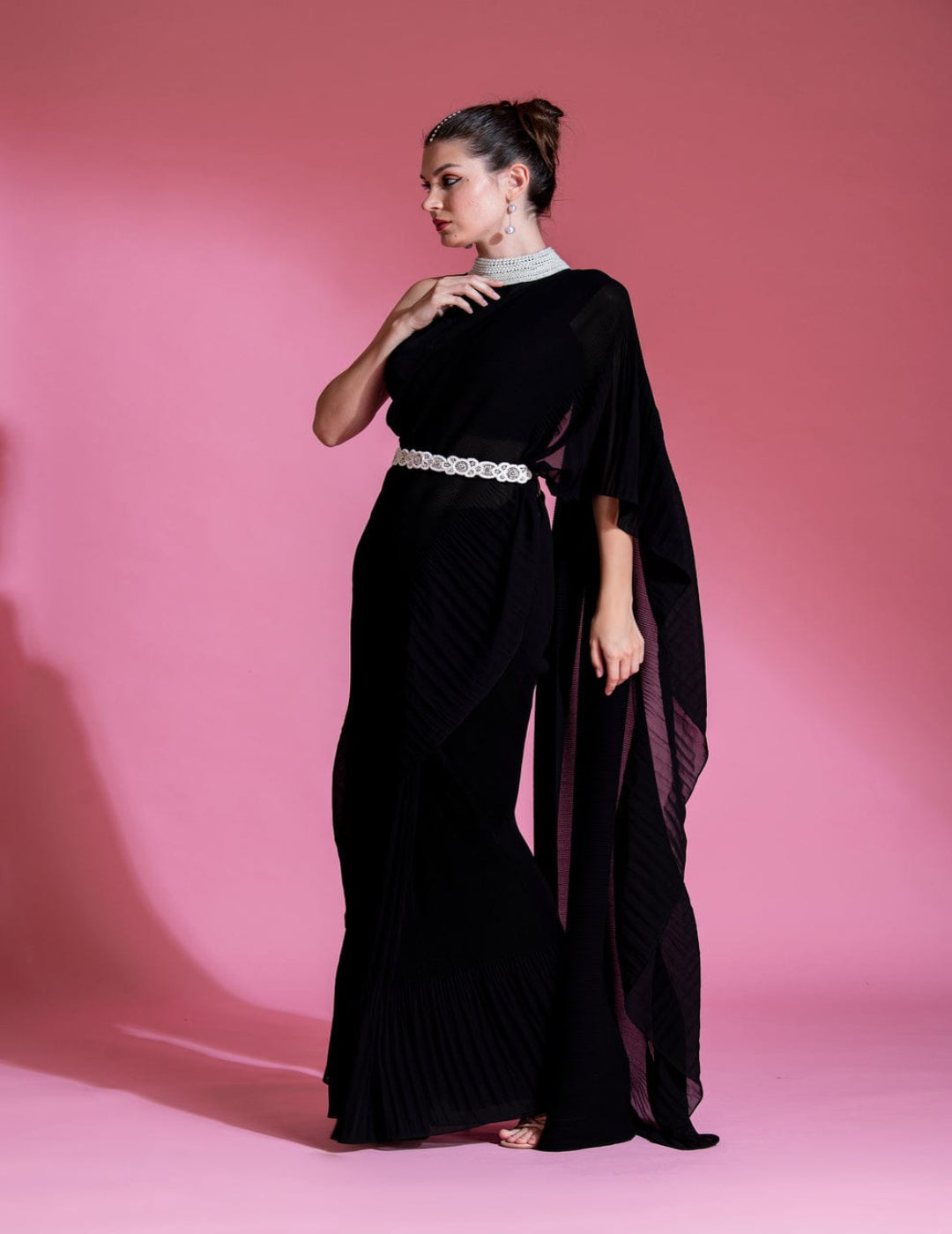 Pre-Draped Navy Blue Saree