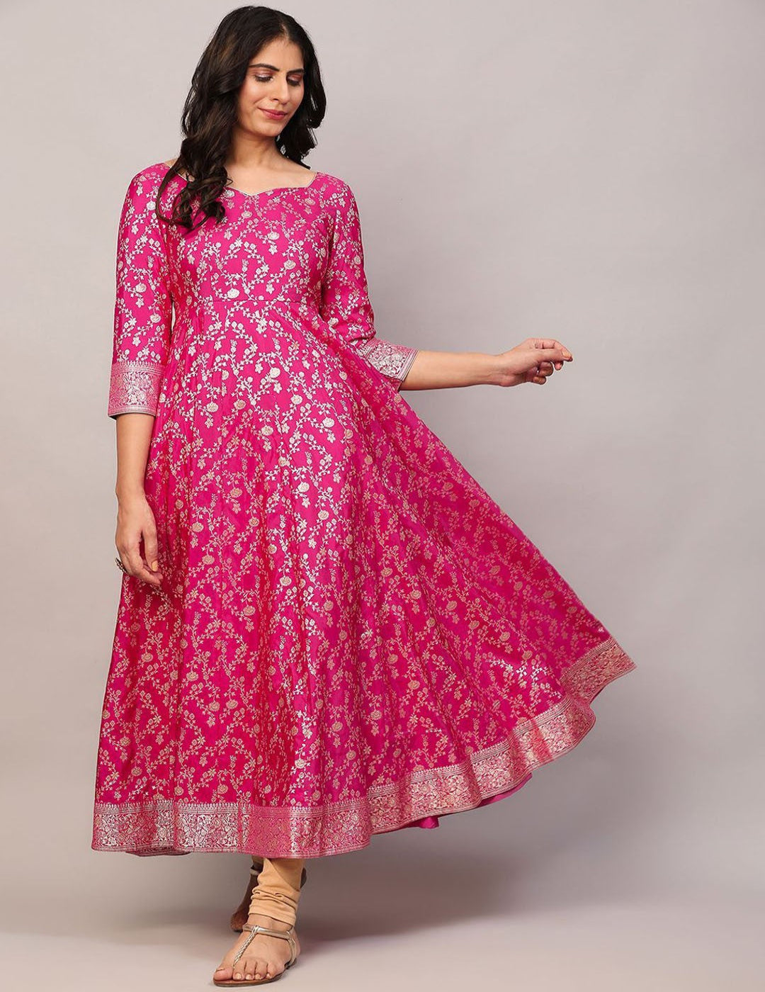 Pink Chanderi Anarkali Kurta