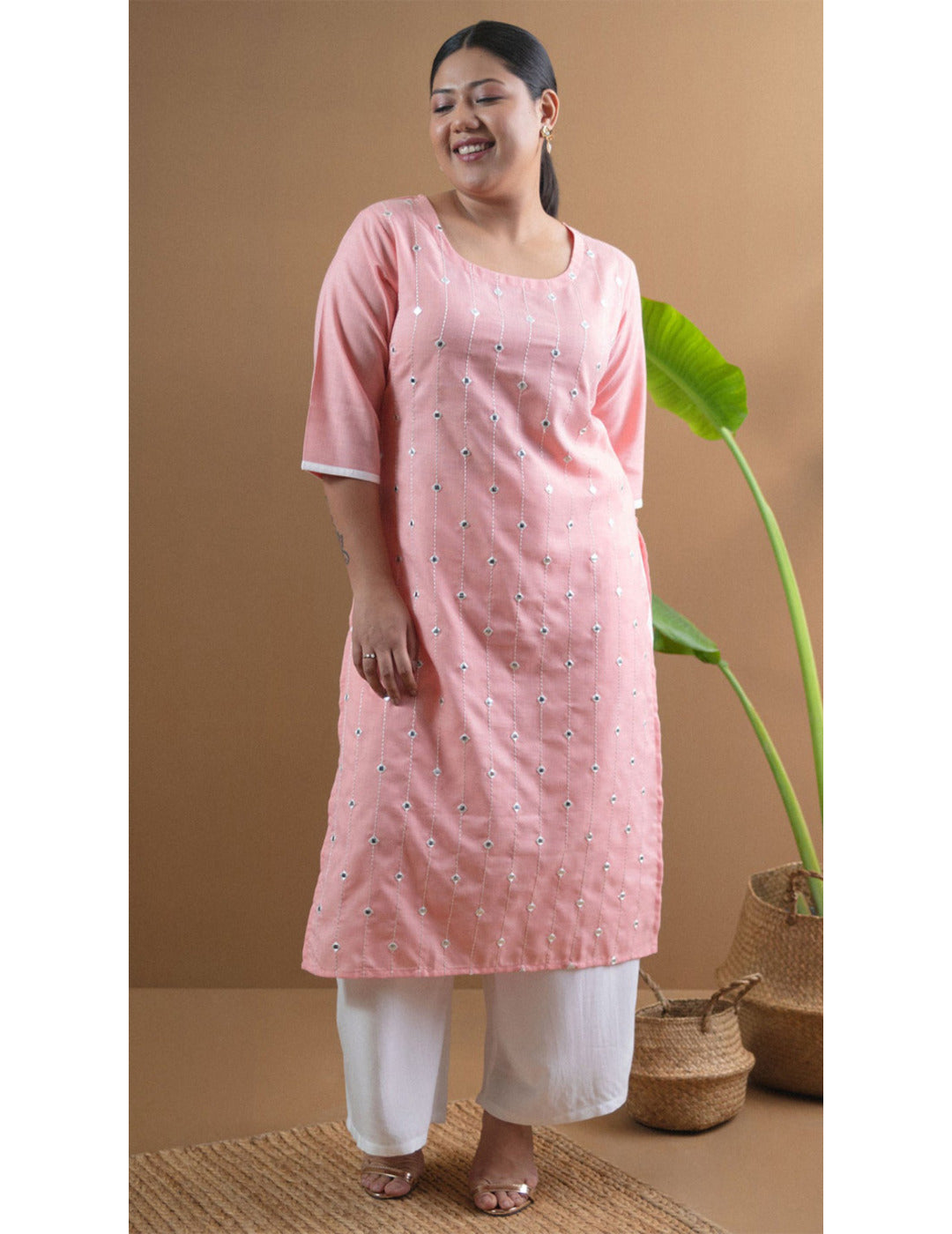 Baby Pink Mirror Work Kurti