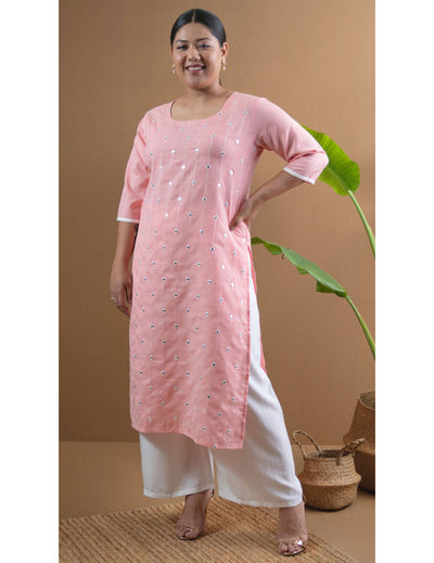 Baby Pink Mirror Work Kurti