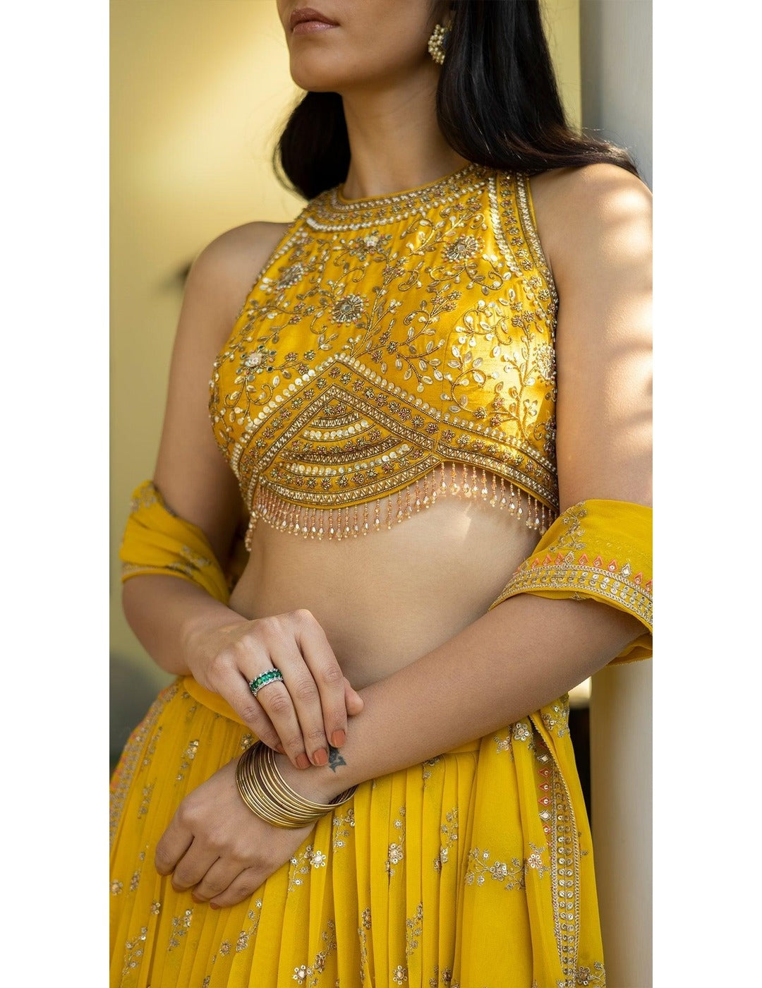 粉色镜面 Lehenga 套装