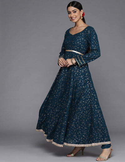 Navy Blue Embroidered Anarkali Set singapore