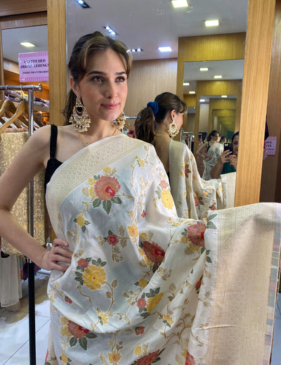 Off-White Floral Saree