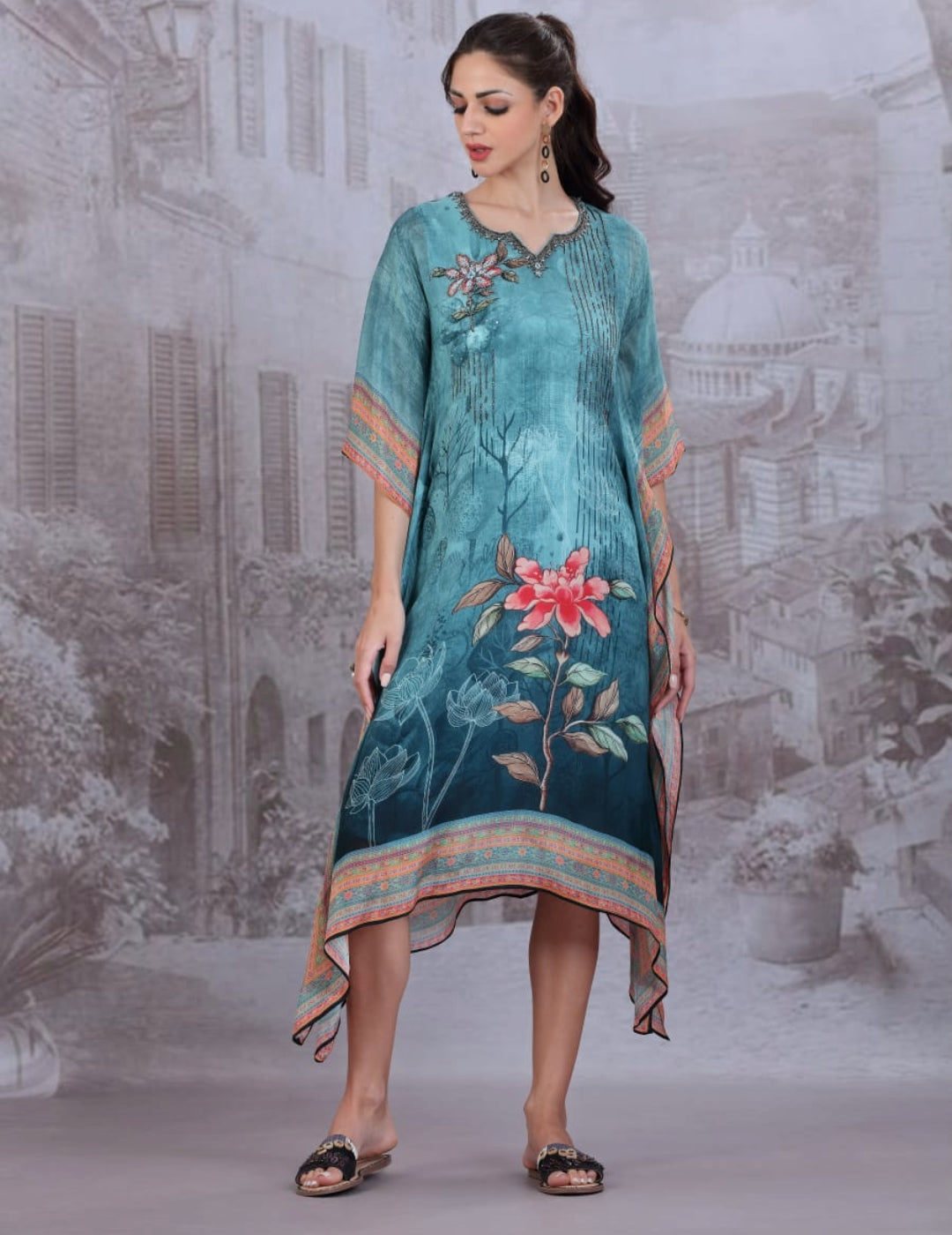 Ocean Blue Printed Kaftan