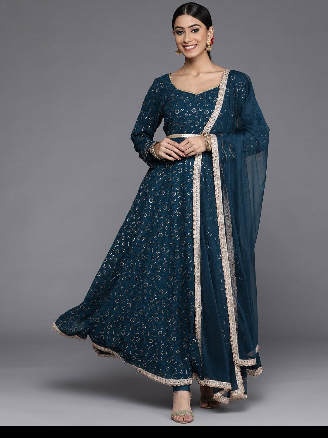 Navy Blue Embroidered Anarkali Set singapore