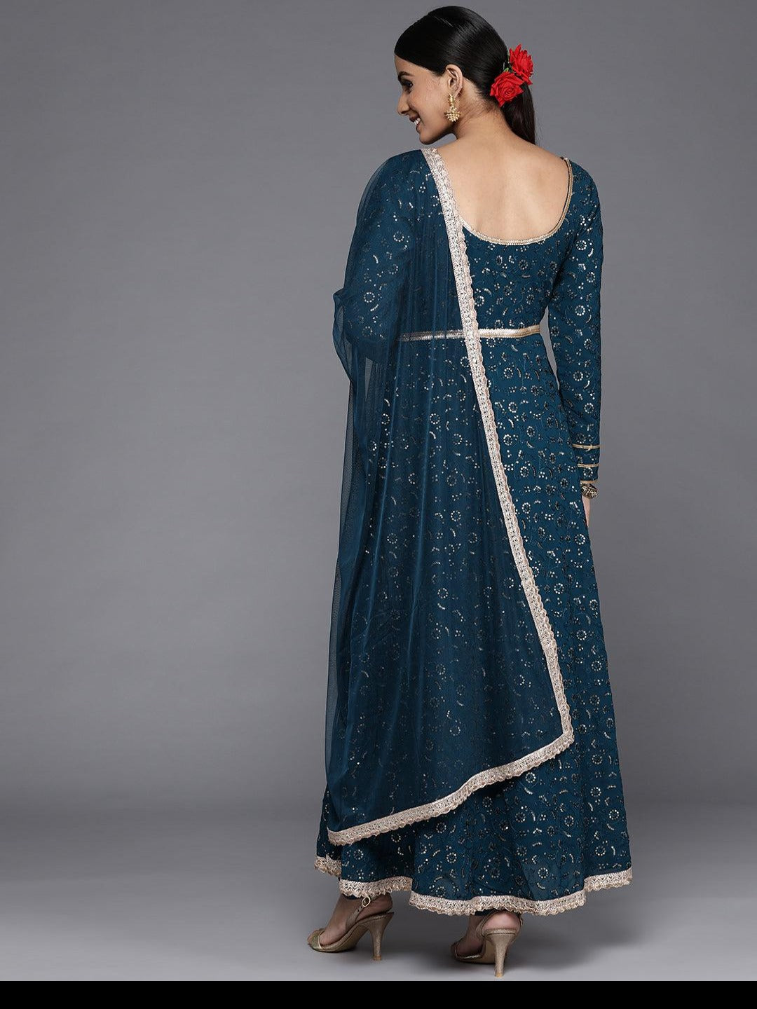 Navy Blue Embroidered Anarkali Set singapore