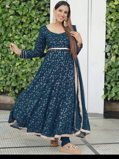 Navy Blue Embroidered Anarkali Set singapore