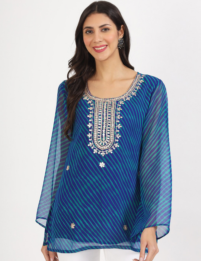 Blue Leheriya Georgette Kurti