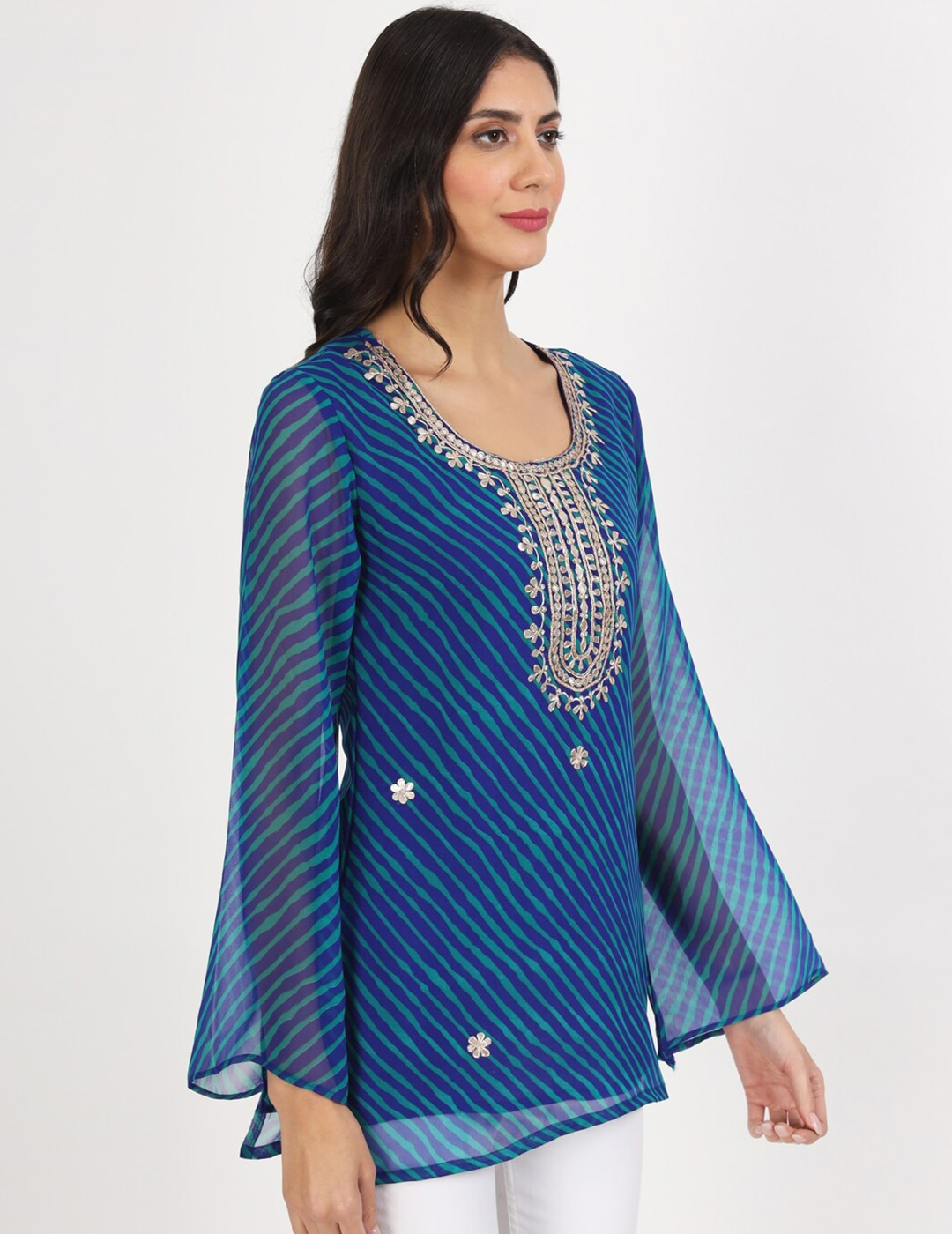 Blue Leheriya Georgette Kurti