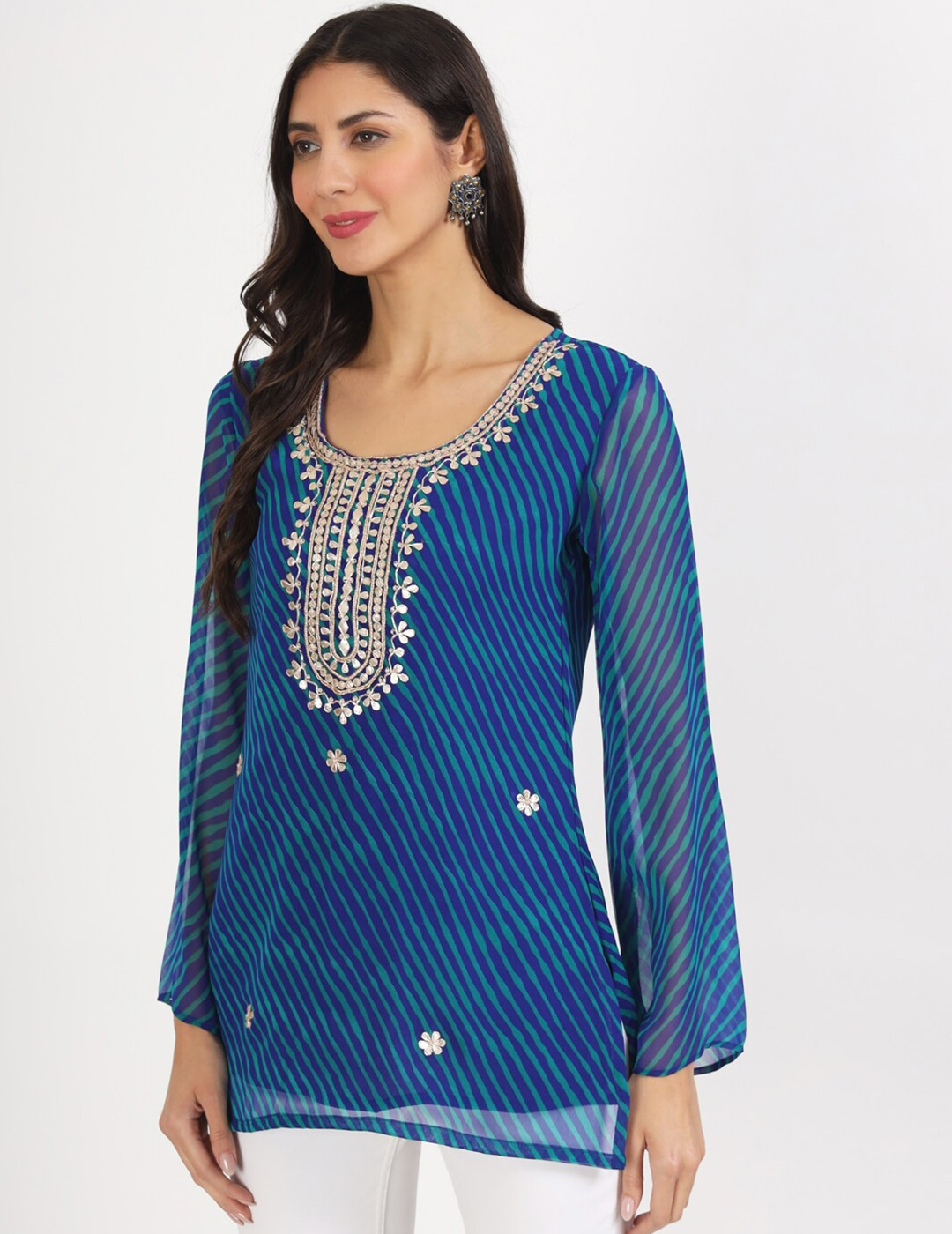 Blue Leheriya Georgette Kurti