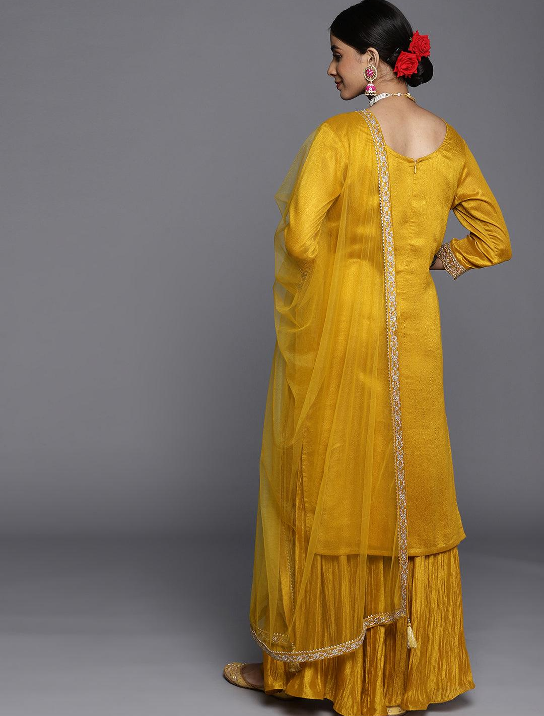 Mustard Embroidered Silk Suit