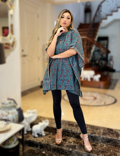 Grey Art Silk Kaftan