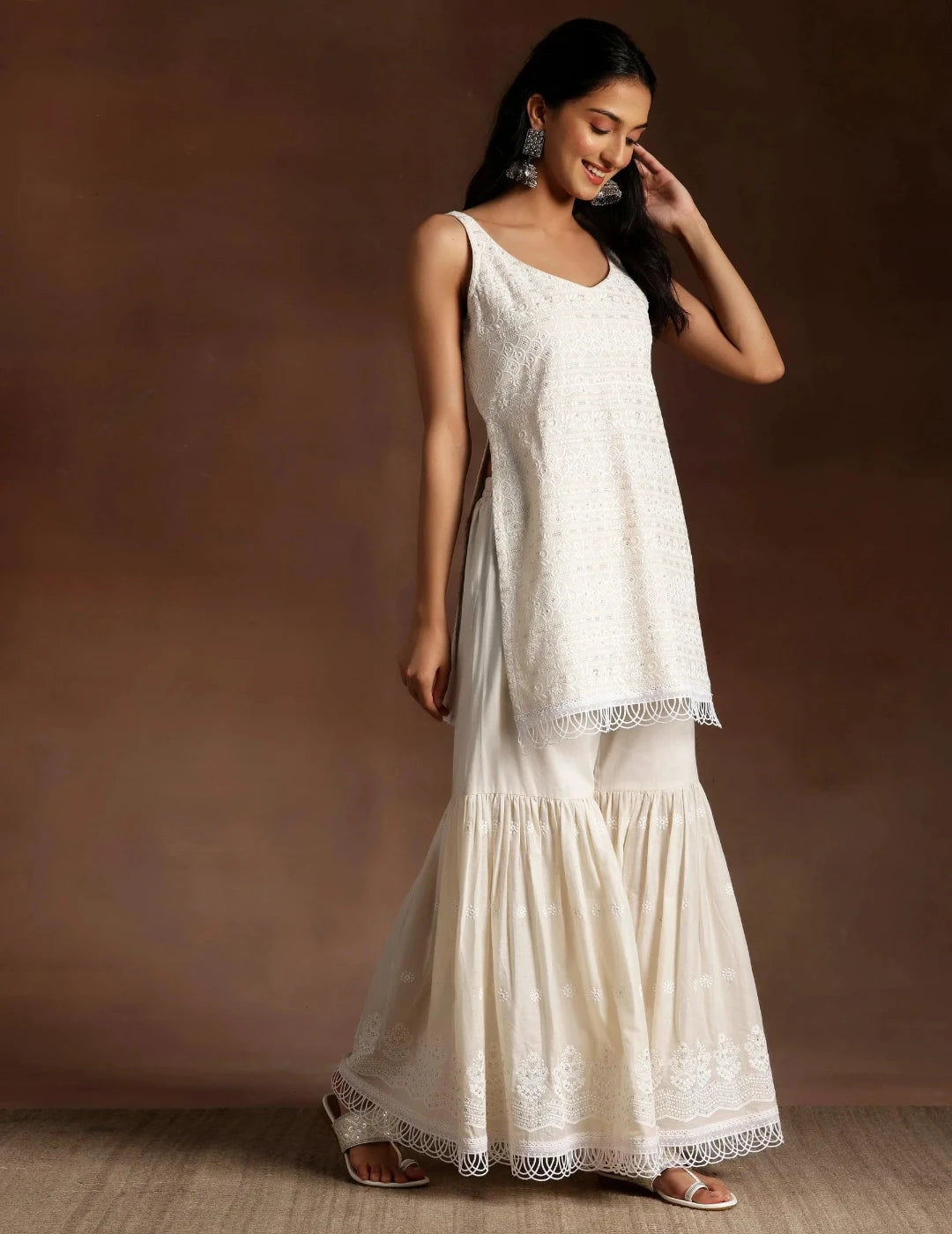 White Embroidered Cotton Straight Suit With Dupatta