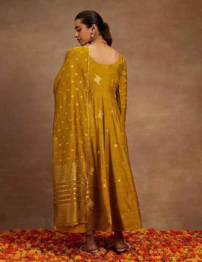 Mustard Chanderi Anarkali Set