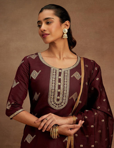 Maroon Chanderi Silk Kurta Set