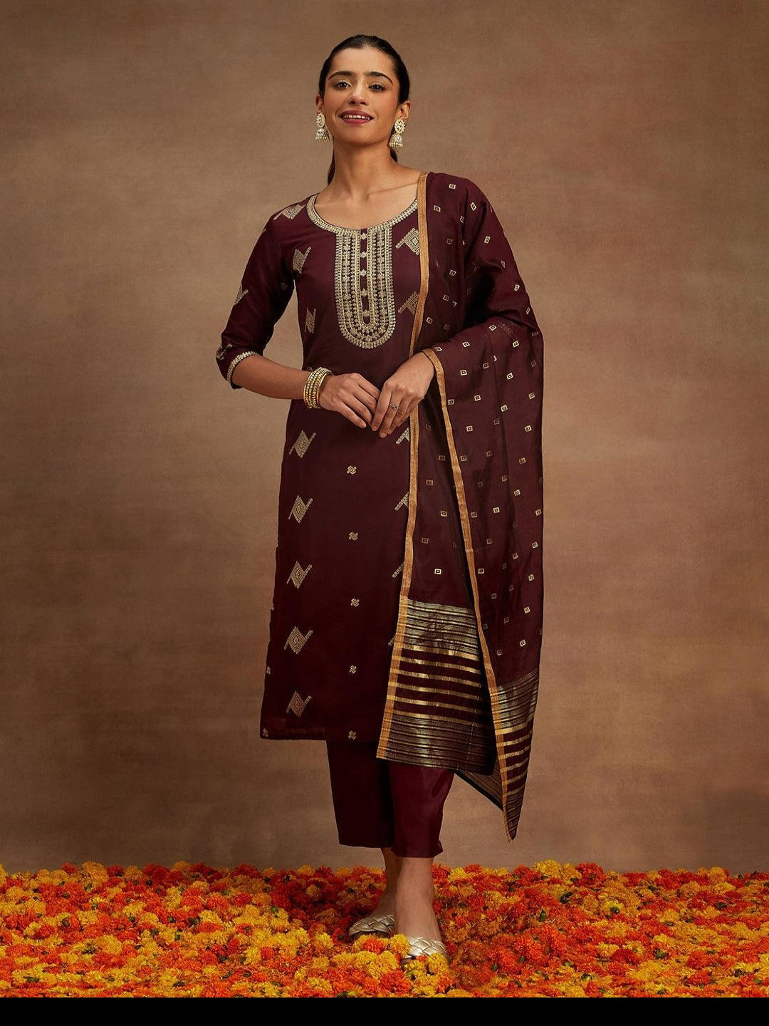 Maroon Chanderi Silk Kurta Set