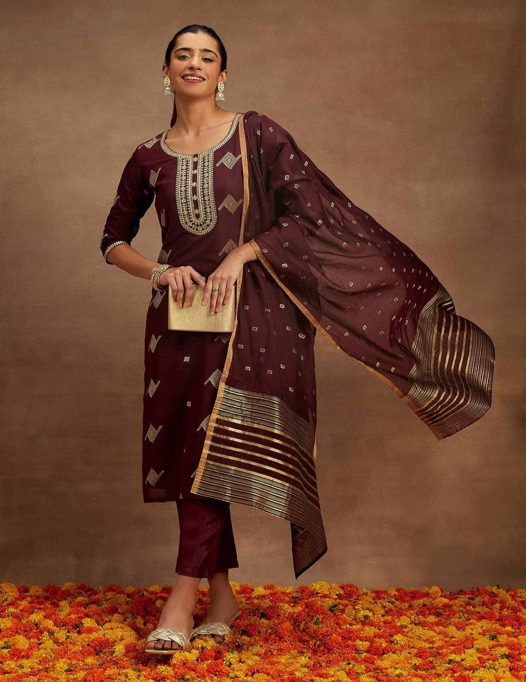 Maroon Chanderi Silk Kurta Set