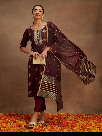 Maroon Chanderi Silk Kurta Set