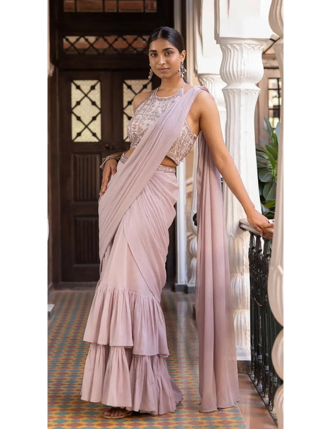 Lilac Shimmer Drape Saree