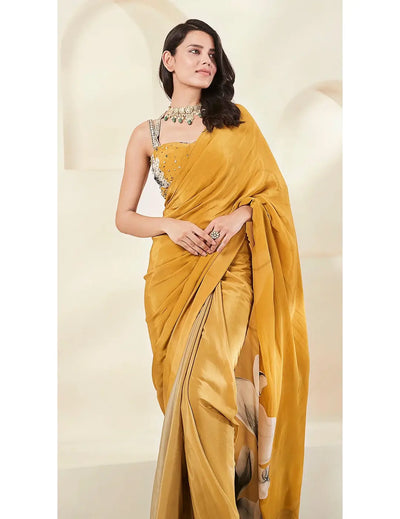 Mustard Saree with Embroidered Blouse