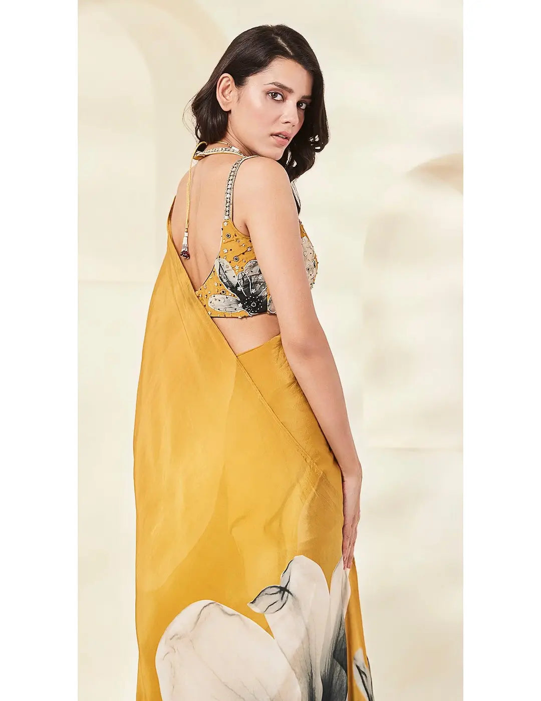 Mustard Saree with Embroidered Blouse