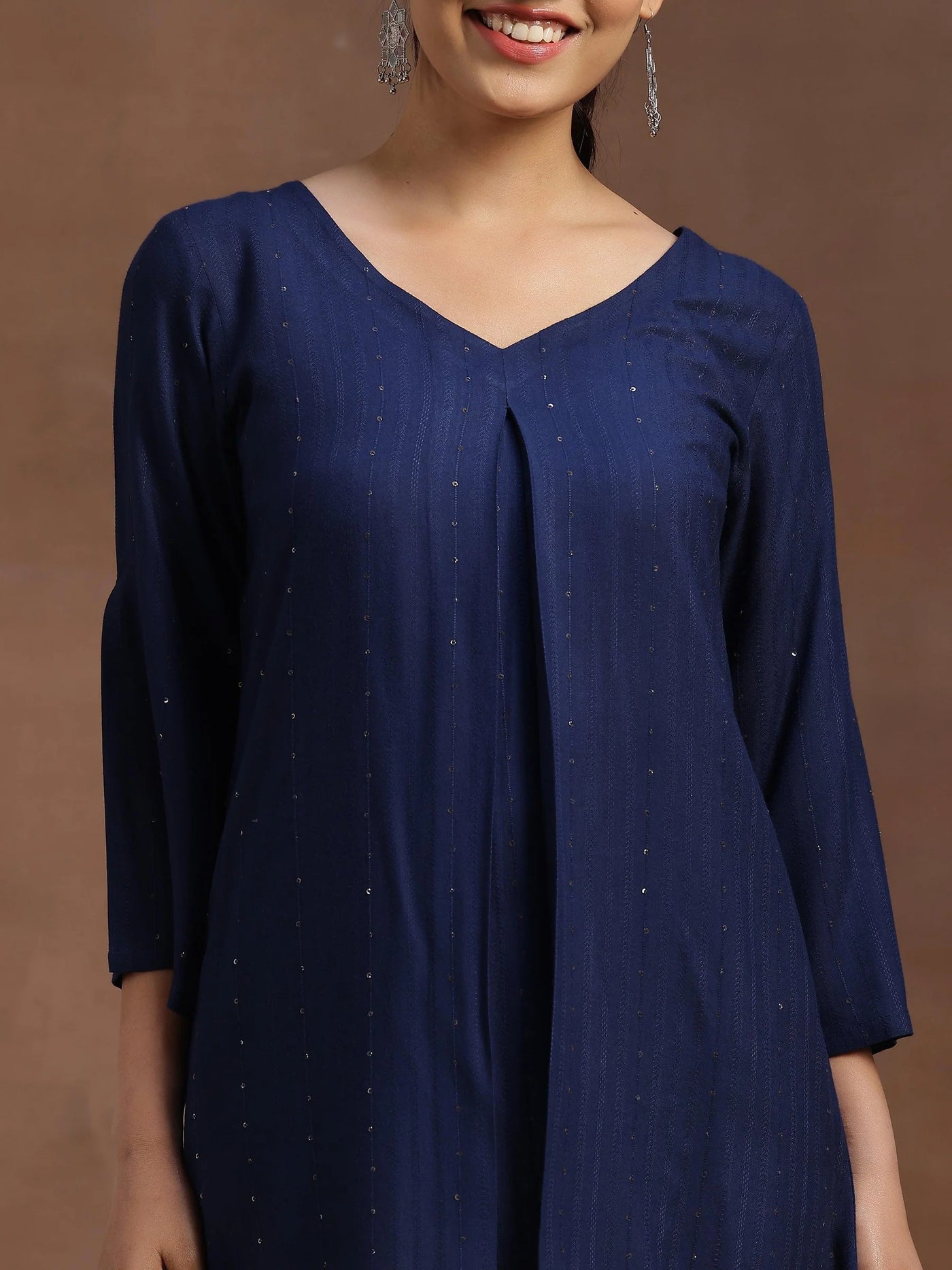 Blue Embellished A-Line Straight Kurti