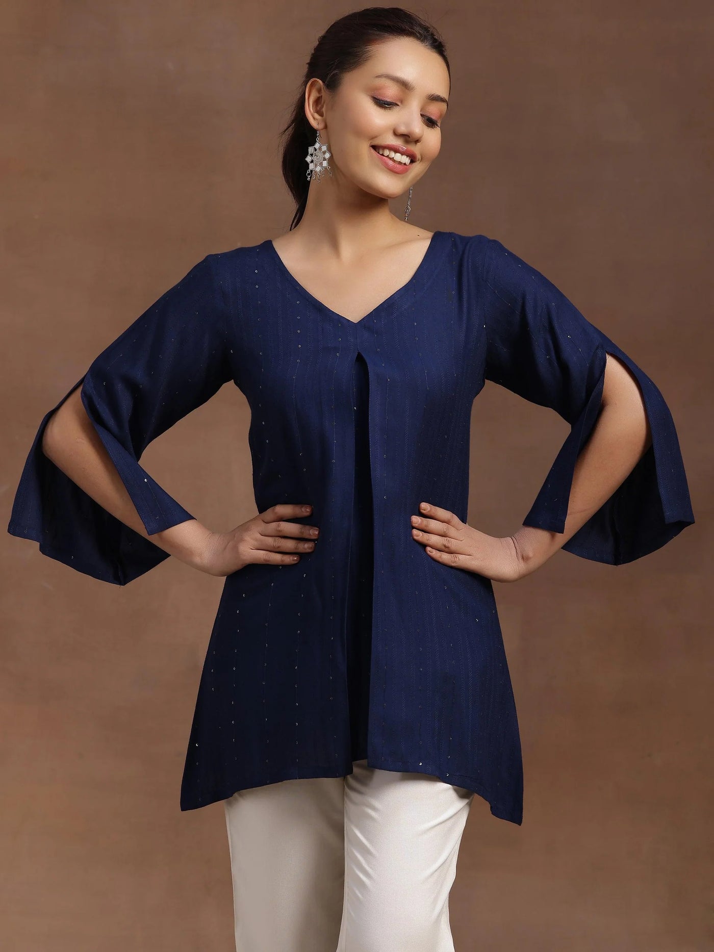 Blue Embellished A-Line Straight Kurti