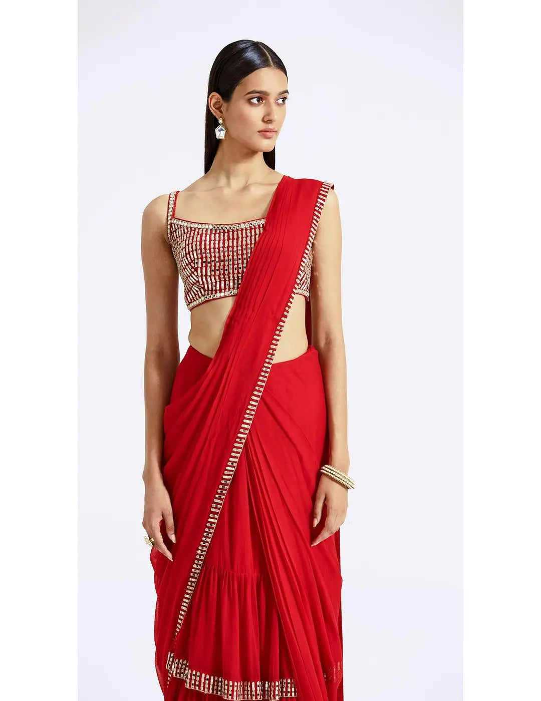 Red Draped Saree