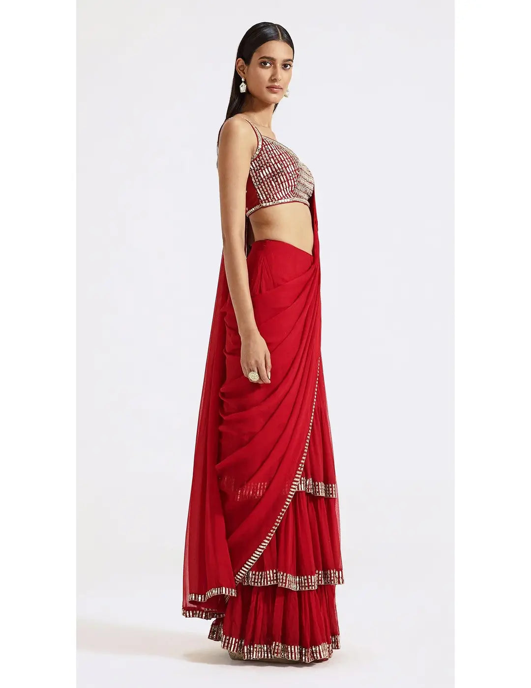 Red Draped Saree