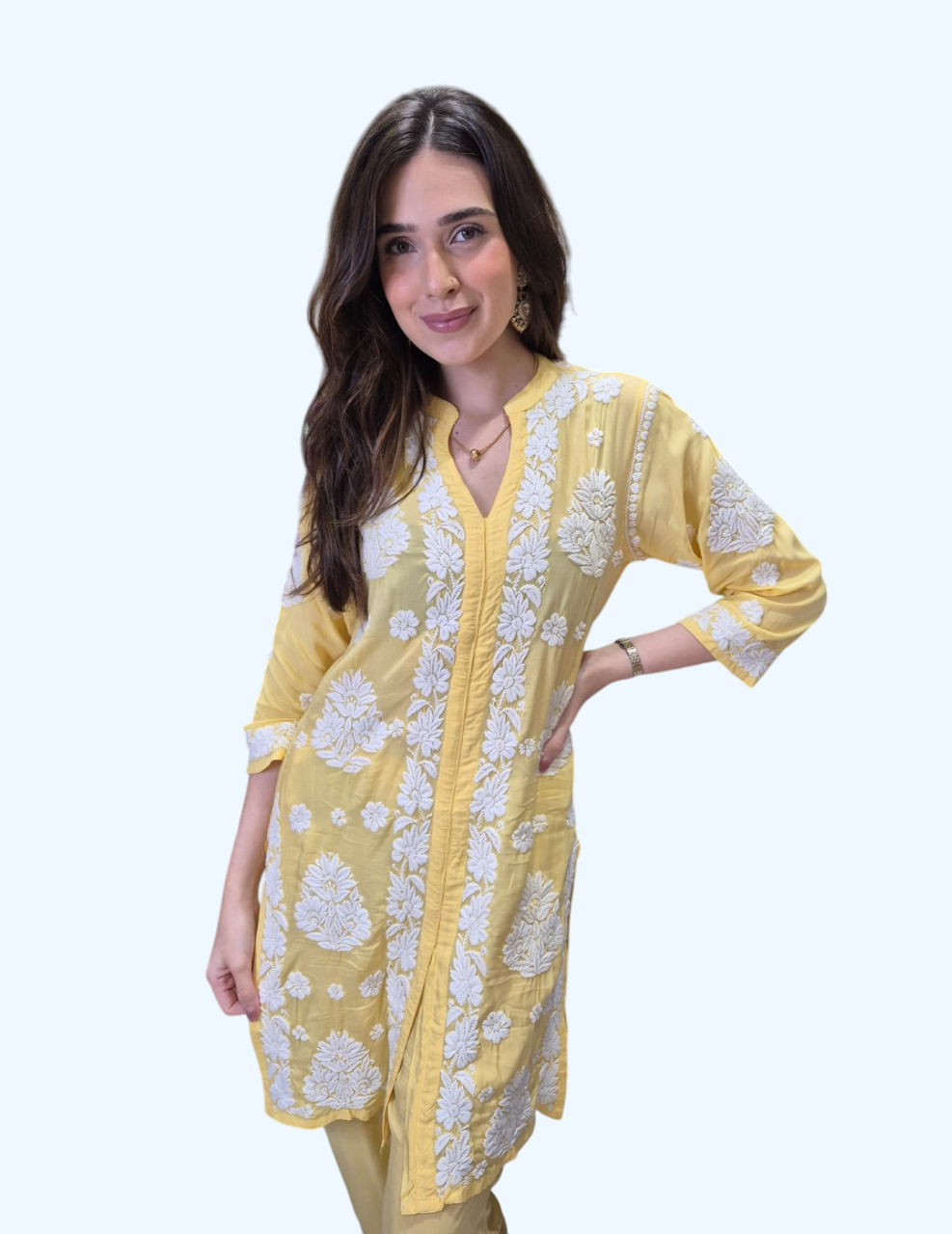 Yellow Chikankari Kurti Set