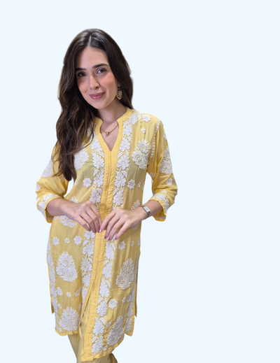 Yellow Chikankari Kurti Set