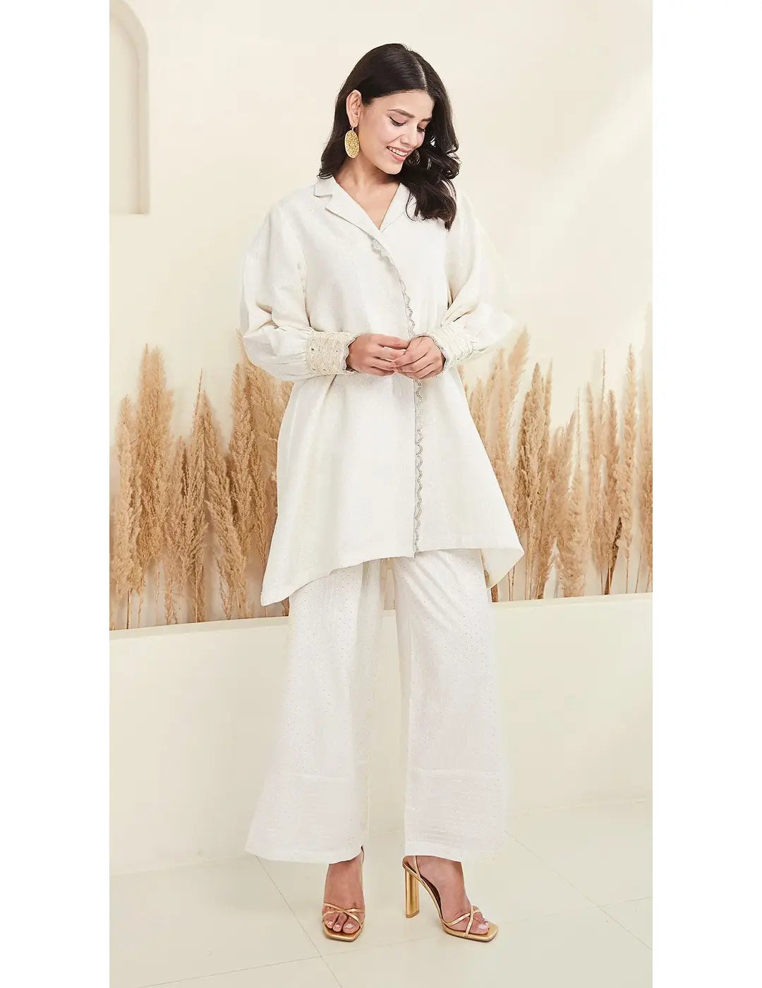 White Cotton Silk Co-Ords