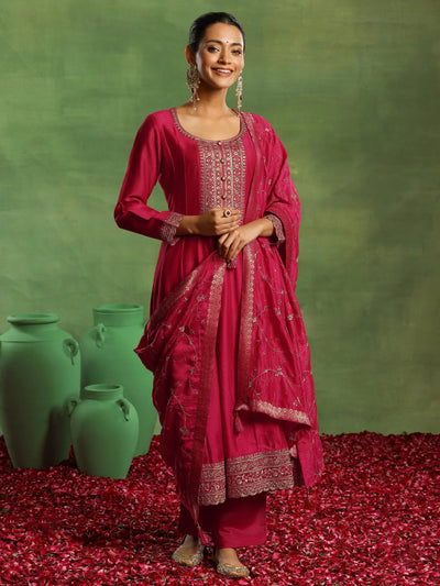 Pink Embroidered Silk Blend Anarkali Suit Set