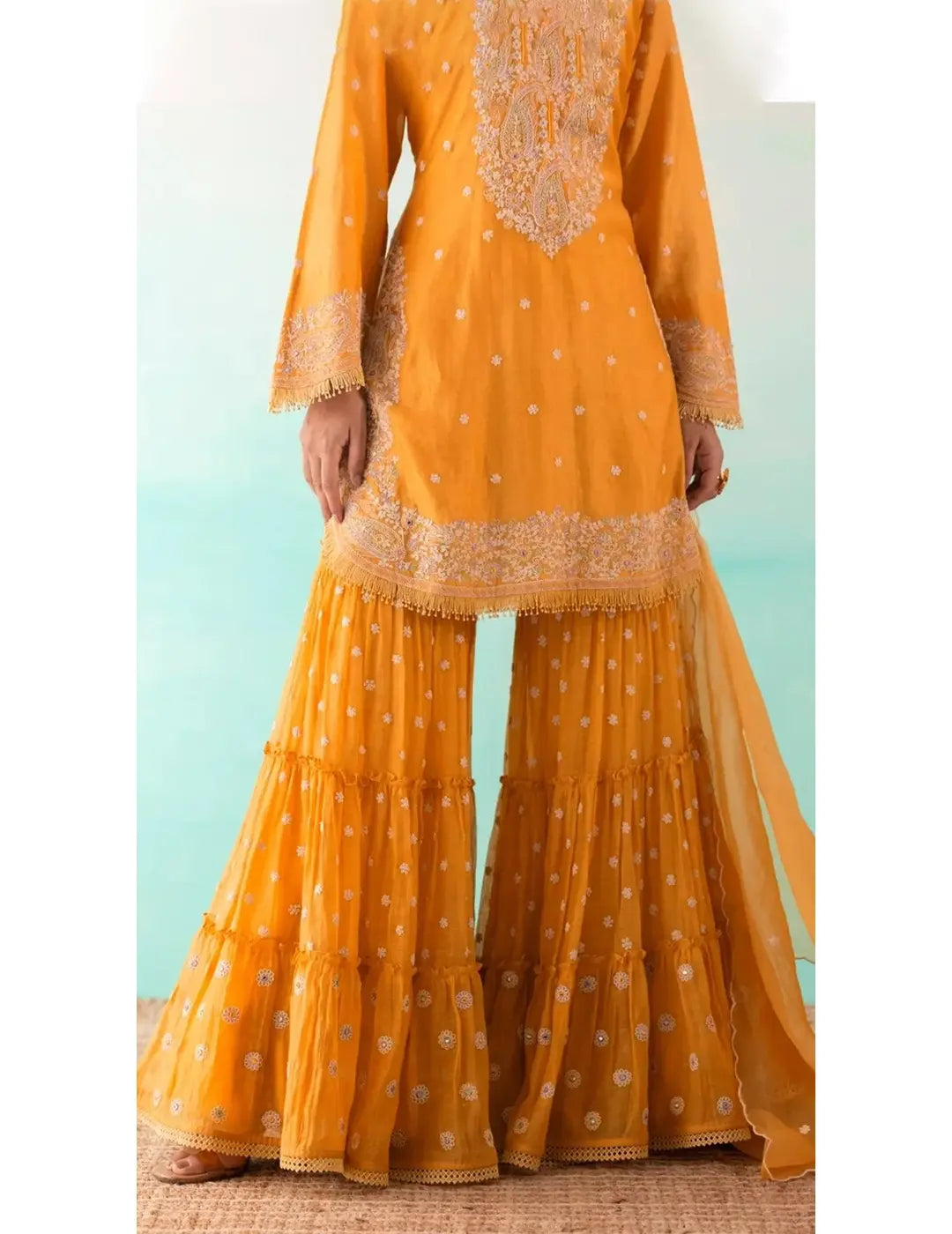 Mustard Embroidered Suit Set