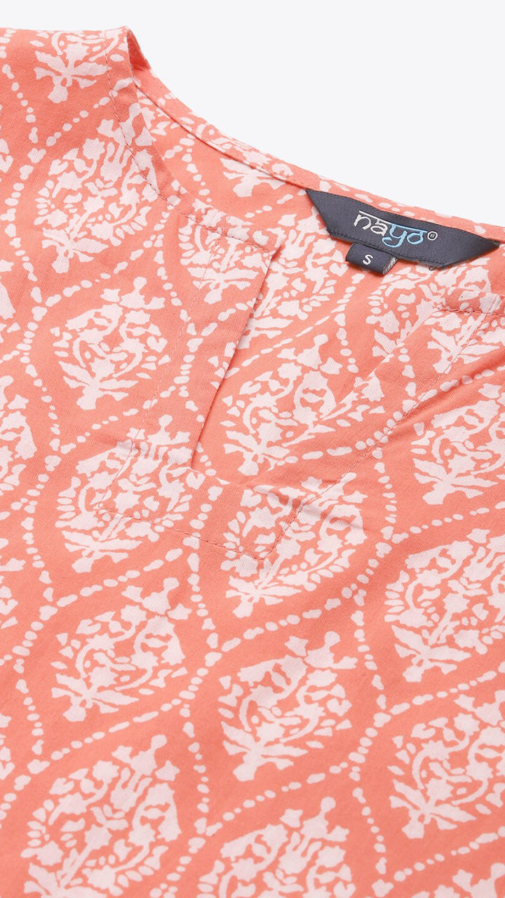 Peach-Coloured & White Pure Cotton Printed Night Suit shop