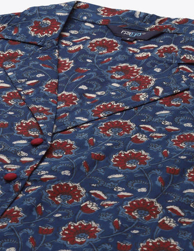 indian Navy Blue & Maroon Printed Night suit