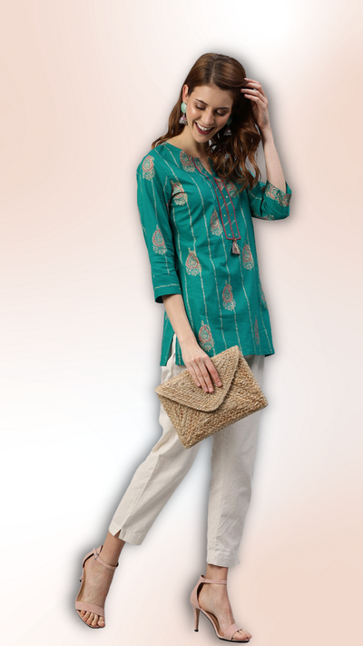 indian wear Green Printed Short Kurti