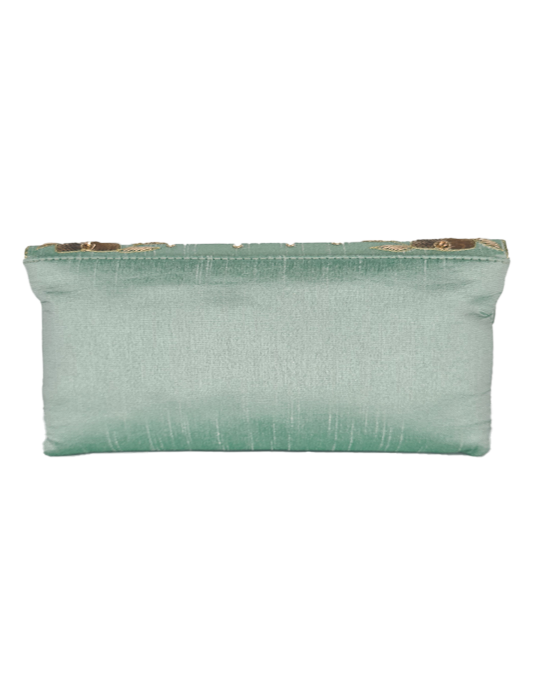 Green Clutch In Raw Silk With Zardozi Hand Embroidery