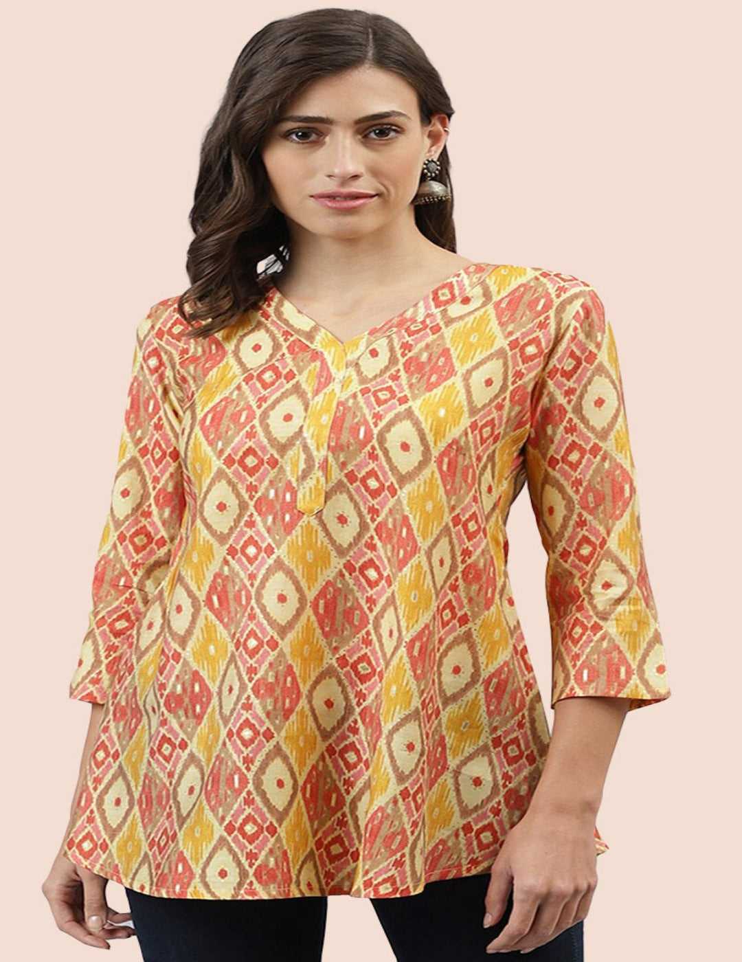 fashion Yellow Multi-Color Printed Short Kurti