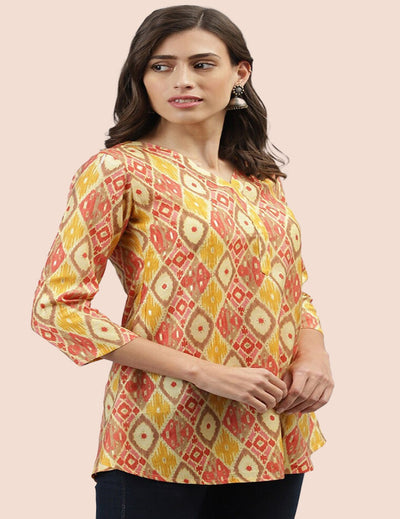 Yellow Multi-Color Printed Short Kurti shop