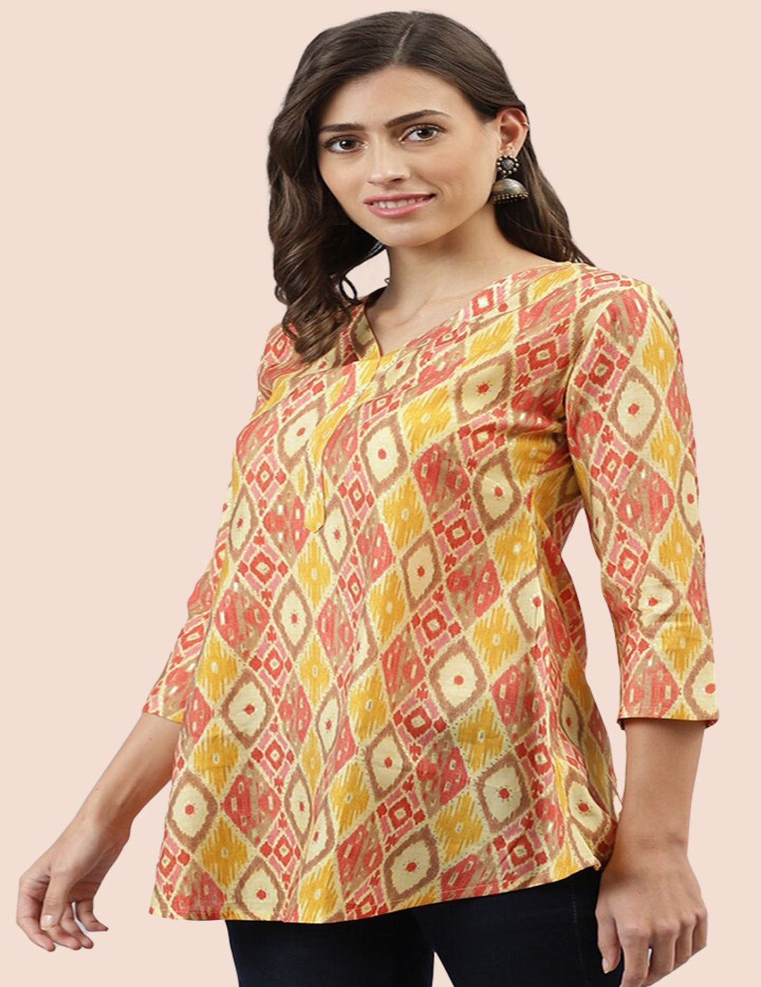 best Yellow Multi-Color Printed Short Kurti