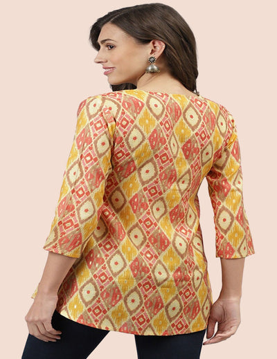 clothes Yellow Multi-Color Printed Short Kurti